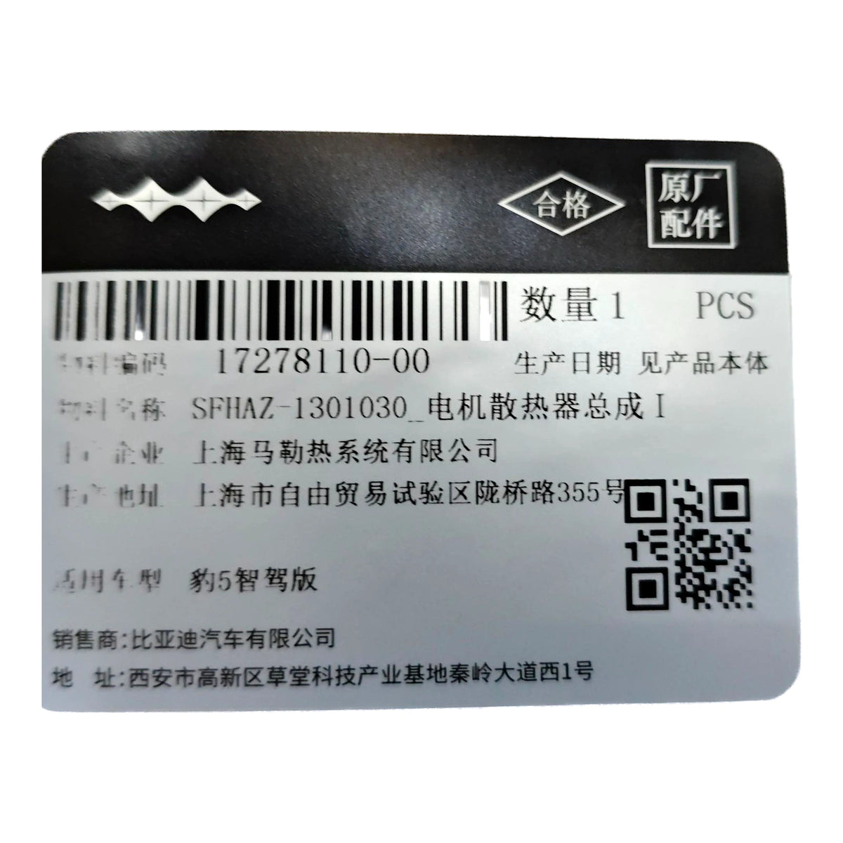 Motor Radiator for Fangchengbao Bao 5 & BYD e6, OE 17278110-00, SFHAZ-1301030 - EVParto (additional views)