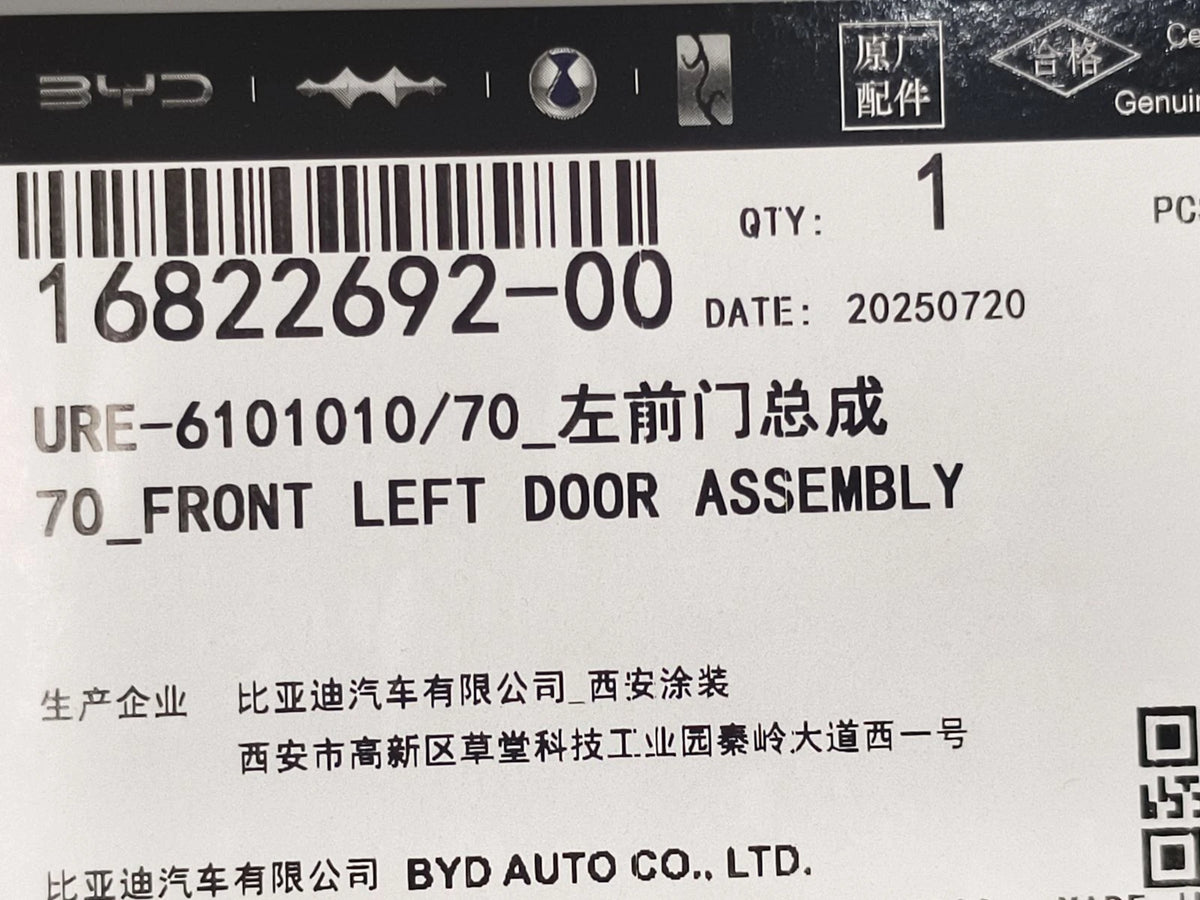 Front Door Shell (Left) for Fangchengbao Tai 3, OE 16822692-00, URE-6101010/70 - EVParto (additional views)